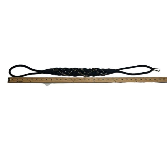 Vintage 80s Motion East Ornate Braided Macrame Belt Black Gold Sz M/L - Picture 14 of 16